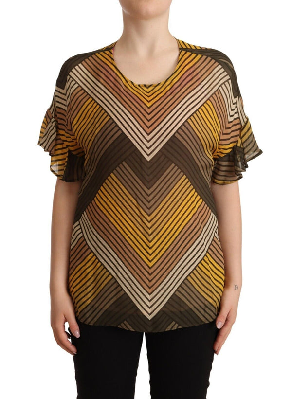 Twinset - Multicolor Stripes Short Sleeves Round Neck Top Blouse