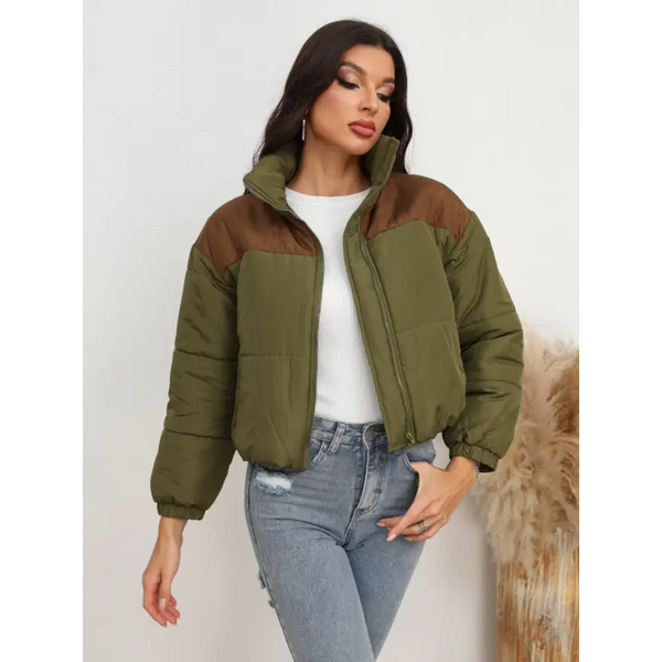 Chic Two Colors Zip Up Puffer Jacket Delivers Winter Warmth Clothing Jackets Trendsi