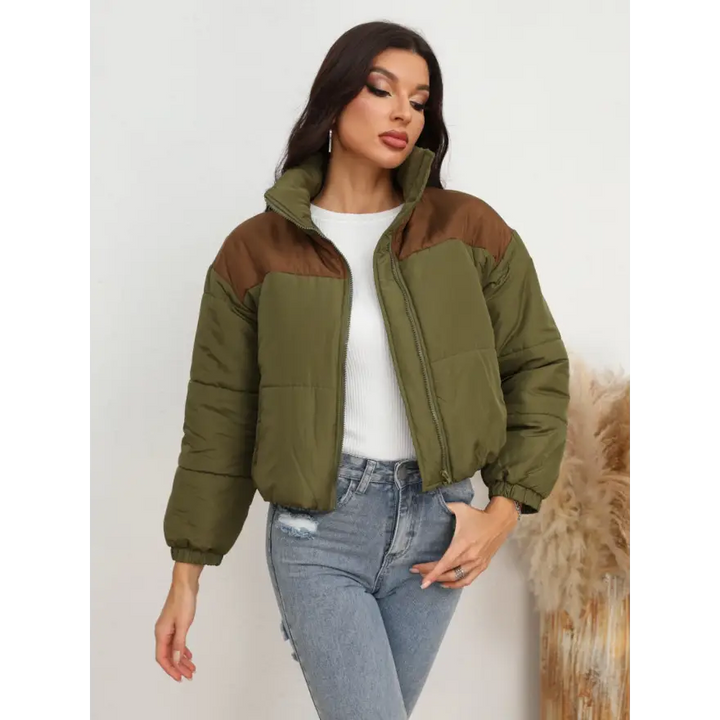 Chic Two Colors Zip Up Puffer Jacket Delivers Winter Warmth Clothing Jackets Trendsi