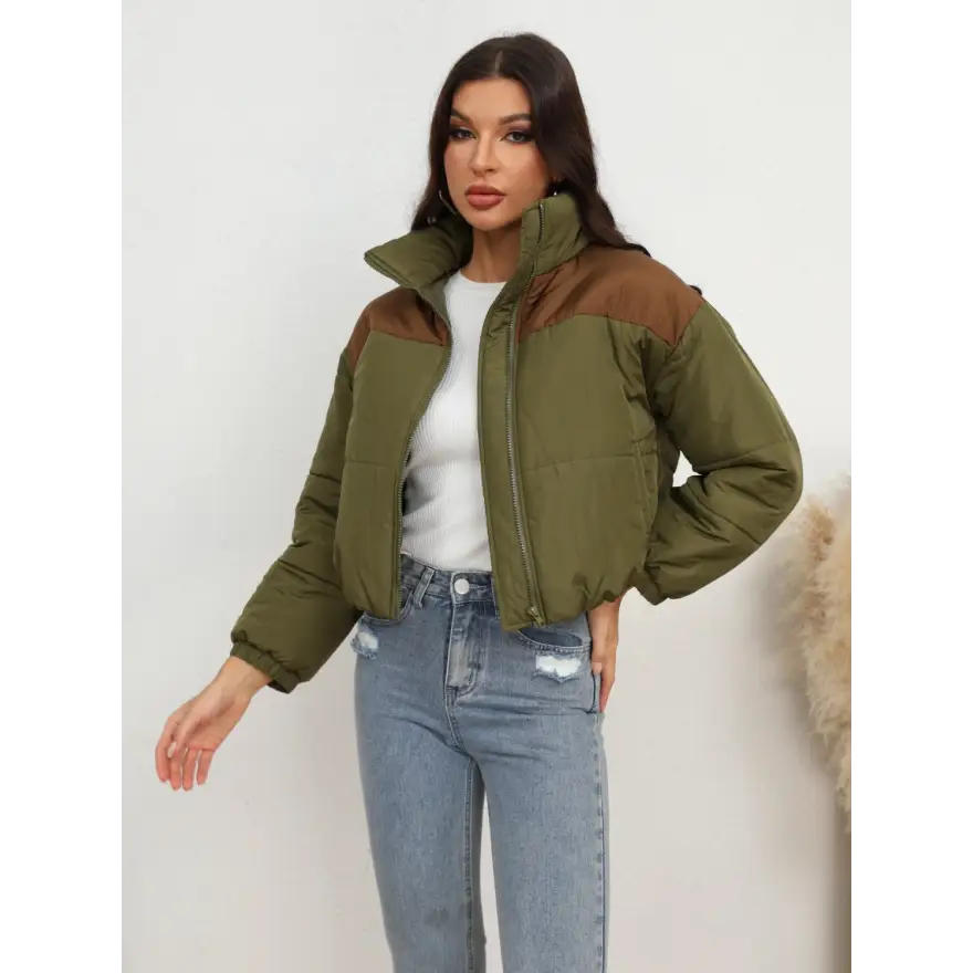 Chic Two Colors Zip Up Puffer Jacket Delivers Winter Warmth Clothing Jackets Trendsi