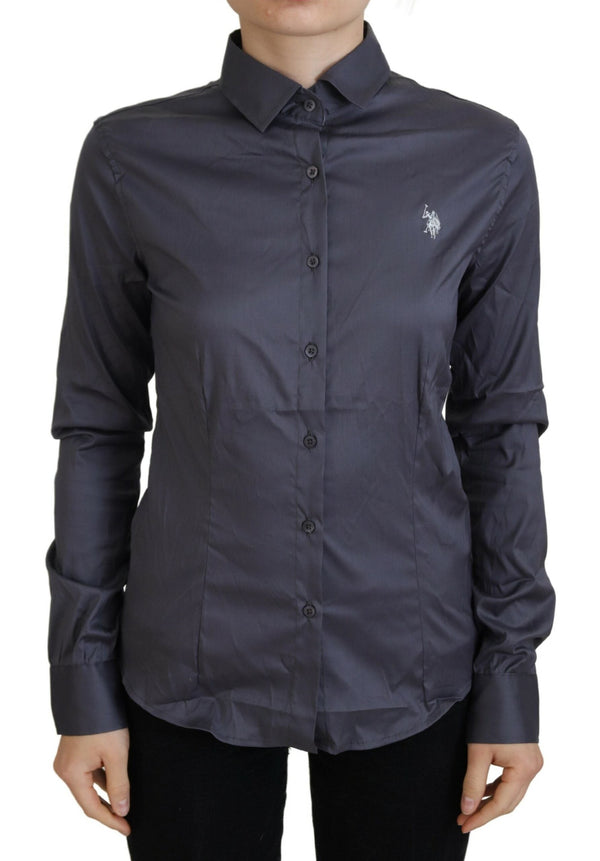 U.S. POLO ASSN. - Gray Printed Long Sleeves Collared Top