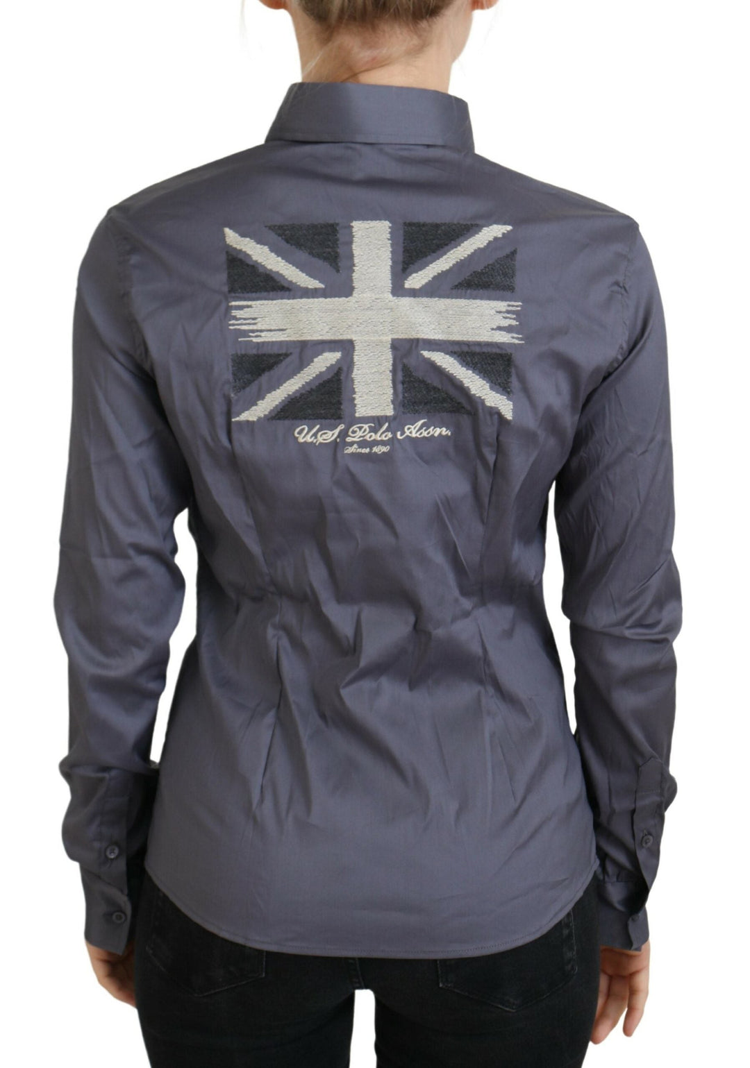 U.S. POLO ASSN. - Gray Printed Long Sleeves Collared Top