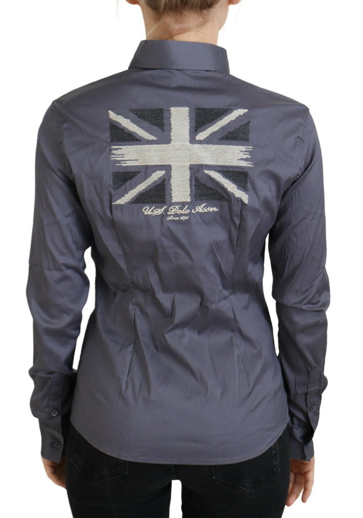 U.S. POLO ASSN. - Gray Printed Long Sleeves Collared Top