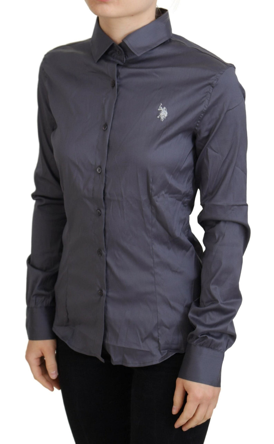 U.S. POLO ASSN. - Gray Printed Long Sleeves Collared Top