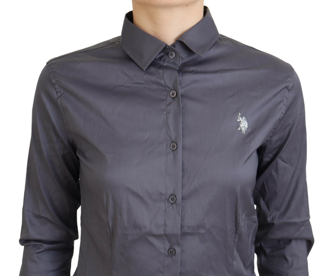 U.S. POLO ASSN. - Gray Printed Long Sleeves Collared Top