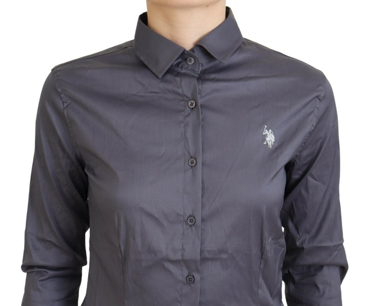 U.S. POLO ASSN. - Gray Printed Long Sleeves Collared Top