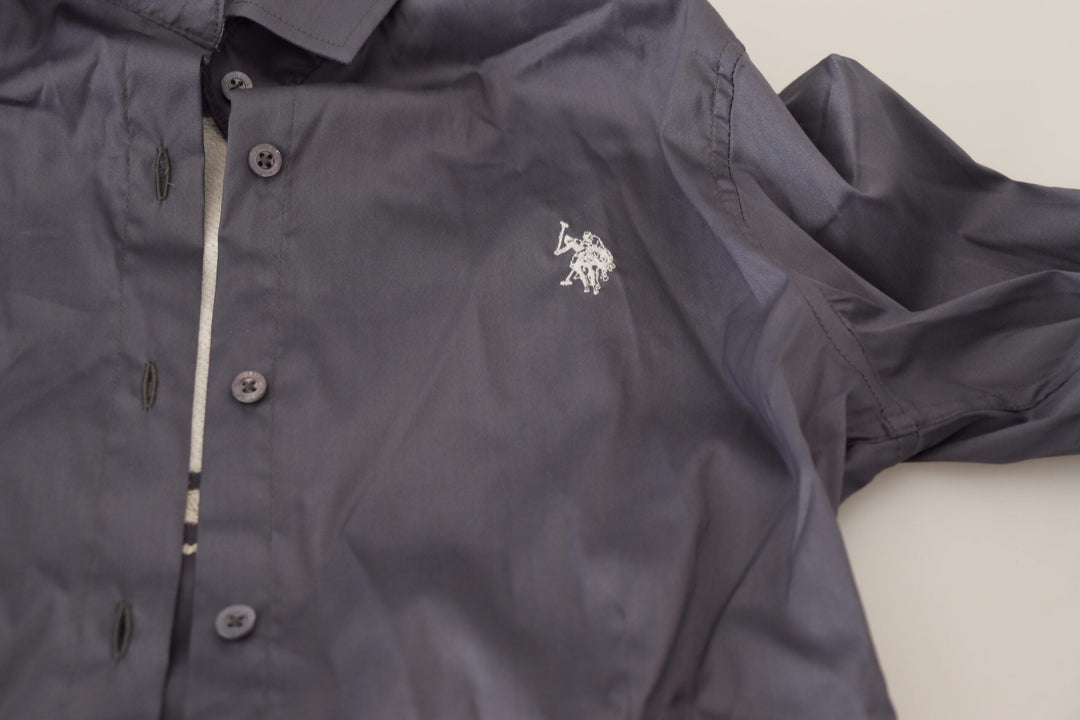 U.S. POLO ASSN. - Gray Printed Long Sleeves Collared Top