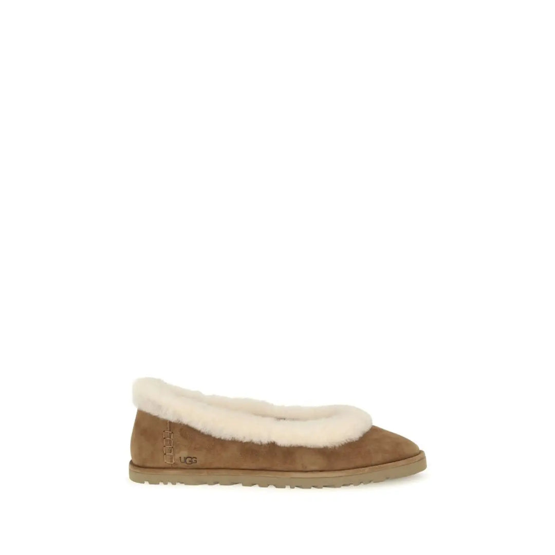 Ugg Beige Calf Leather Bos Taurus Ballet Flats