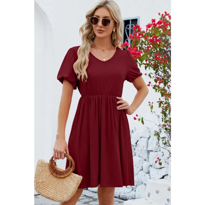 Chic Balloon Sleeve Dress: Flirty & Comfy! Clothing Tops Trendsi