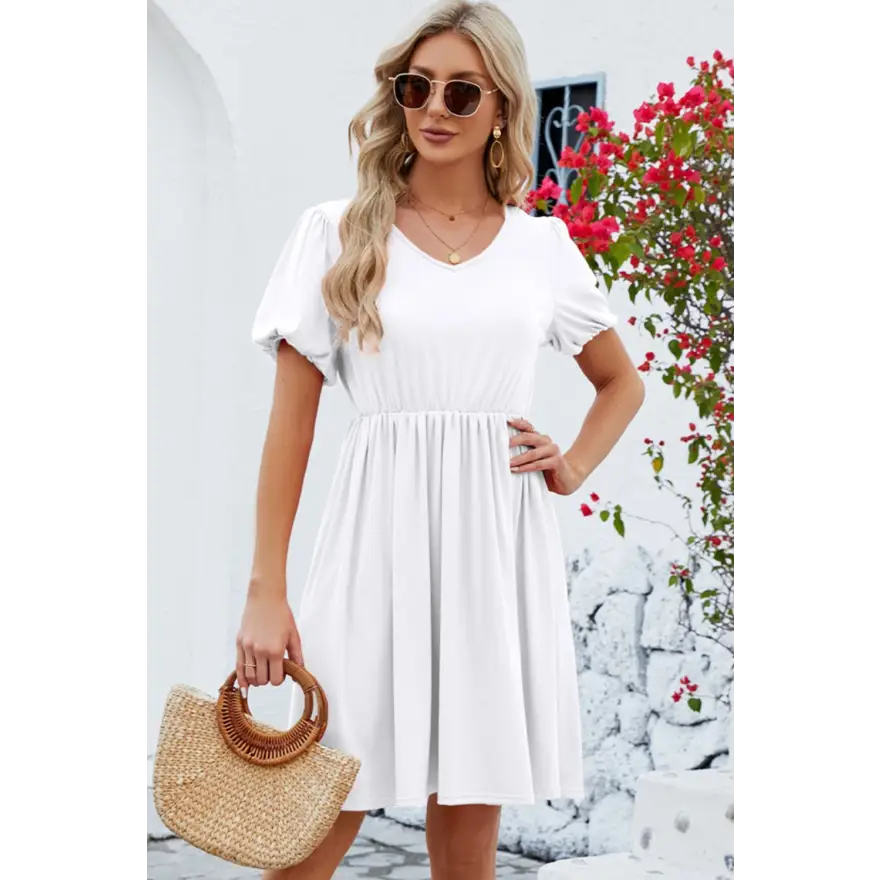 Chic Balloon Sleeve Dress: Flirty & Comfy! Clothing Tops Trendsi