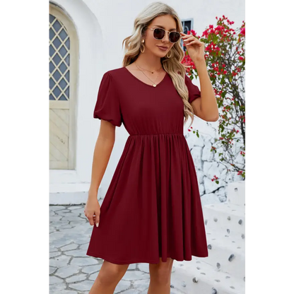 Chic Balloon Sleeve Dress: Flirty & Comfy! Clothing Tops Trendsi