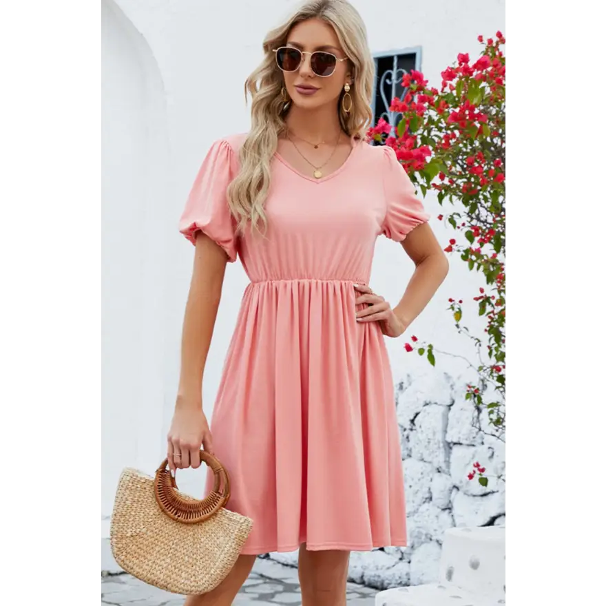 Chic Balloon Sleeve Dress: Flirty & Comfy! Clothing Tops Trendsi