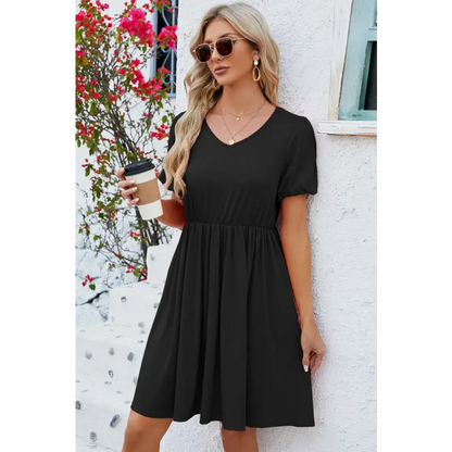 Chic Balloon Sleeve Dress: Flirty & Comfy! Clothing Tops Trendsi