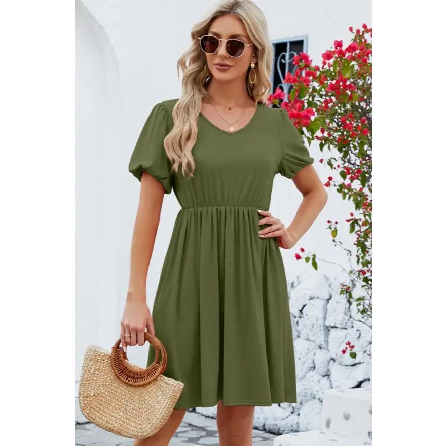 Chic Balloon Sleeve Dress: Flirty & Comfy! Clothing Tops Trendsi