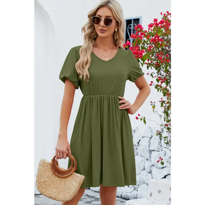 Chic Balloon Sleeve Dress: Flirty & Comfy! Clothing Tops Trendsi