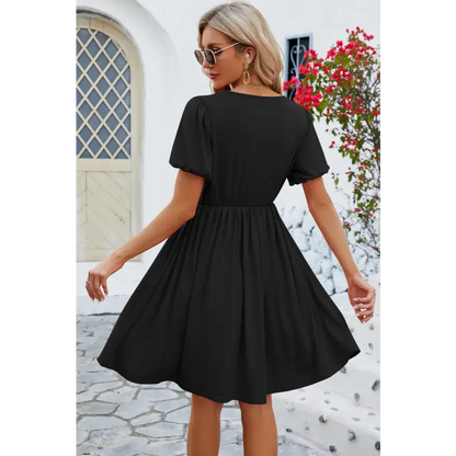 Chic Balloon Sleeve Dress: Flirty & Comfy! Clothing Tops Trendsi