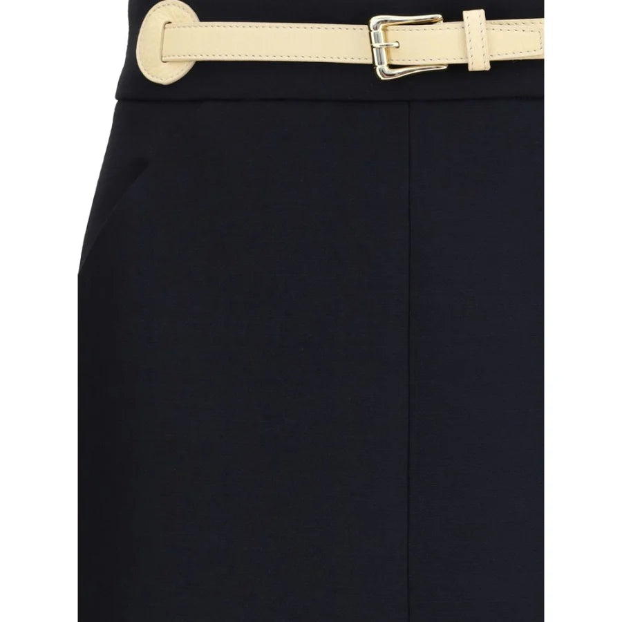 Valentino Black Fleece Wool Midi Skirt