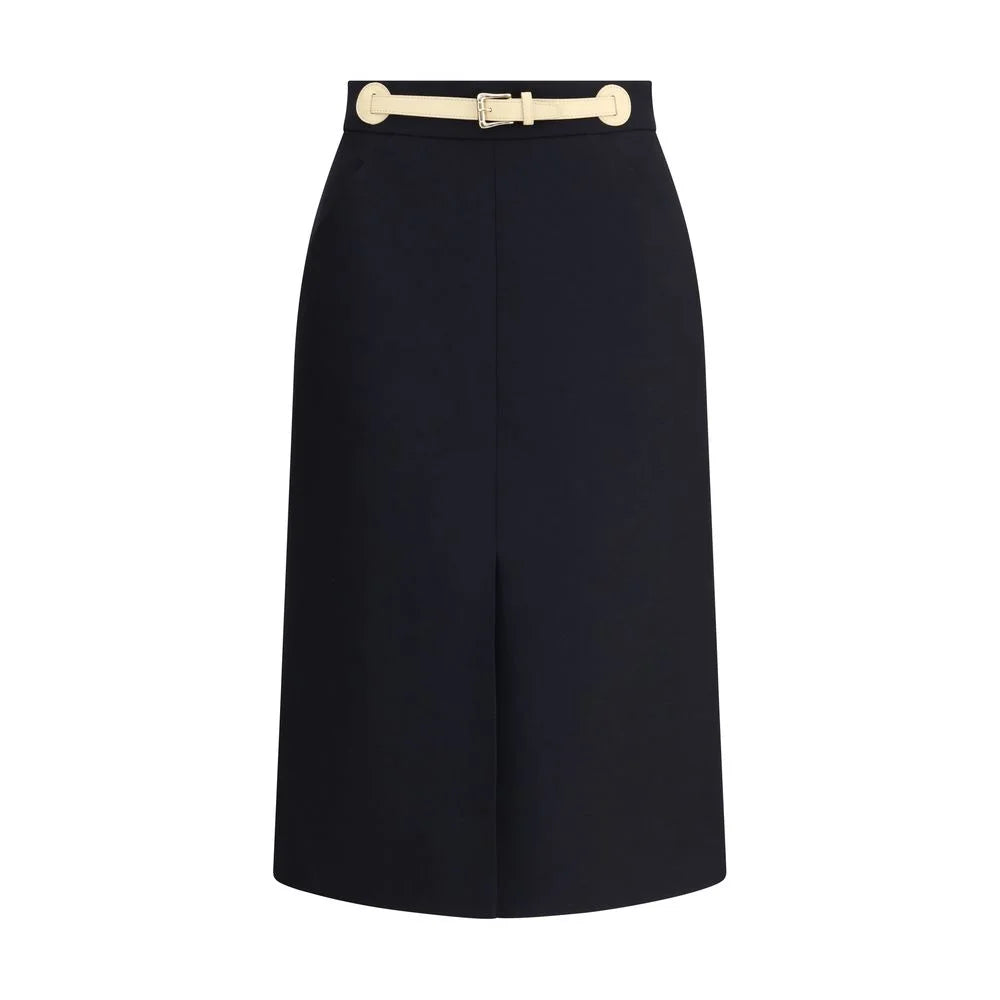Valentino Black Fleece Wool Midi Skirt