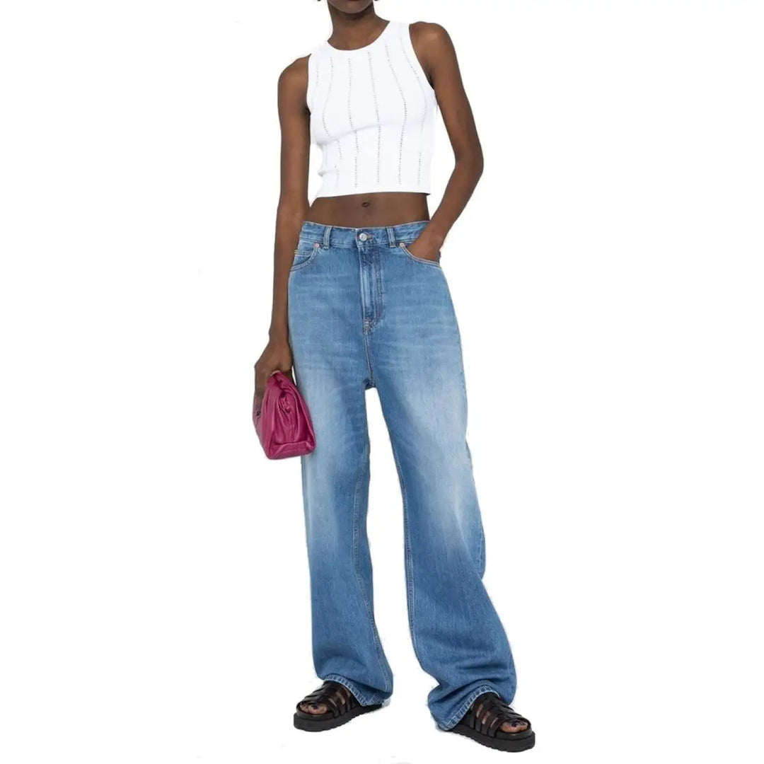 Valentino Blue Cotton Relaxed Fit Jeans