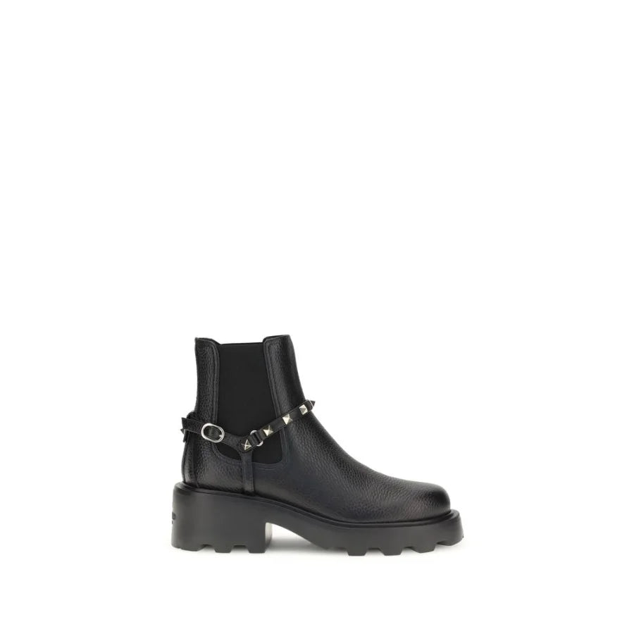 Valentino Garavani Black Calf Leather Bos Taurus Ankle Boots
