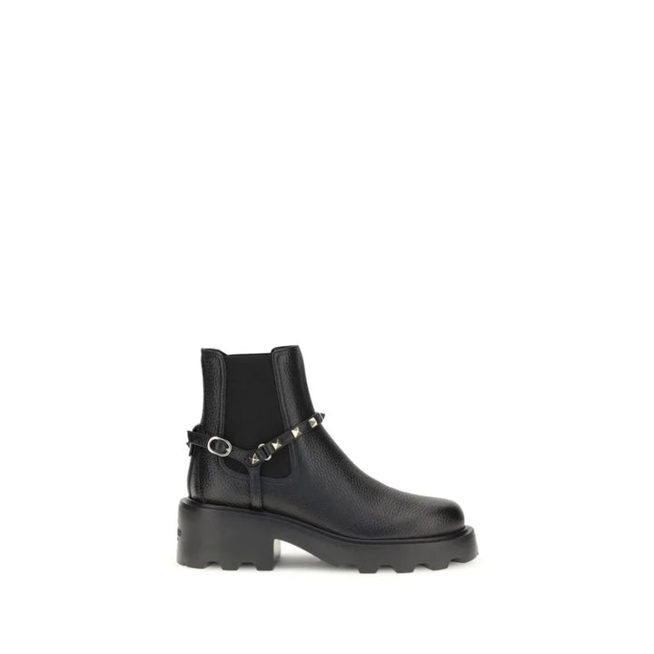 Valentino Garavani Black Calf Leather Bos Taurus Ankle Boots