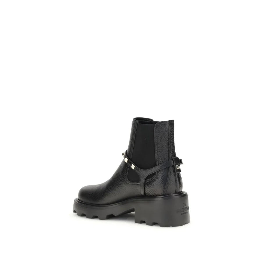 Valentino Garavani Black Calf Leather Bos Taurus Ankle Boots