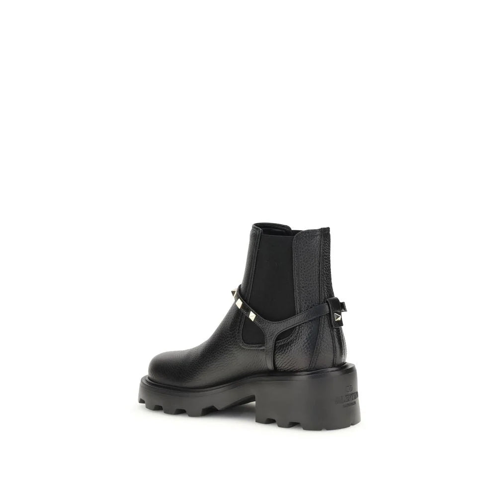 Valentino Garavani Black Calf Leather Bos Taurus Ankle Boots
