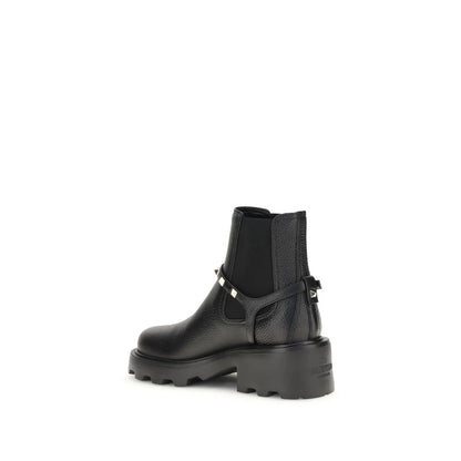 Valentino Garavani Black Calf Leather Bos Taurus Ankle Boots