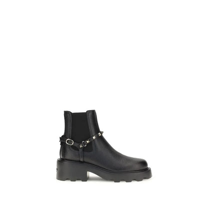 Valentino Garavani Black Calf Leather Bos Taurus Ankle Boots