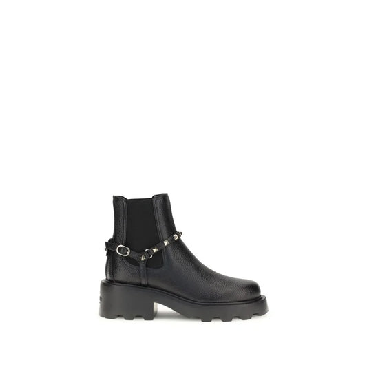 Valentino Garavani Black Calf Leather Bos Taurus Ankle Boots