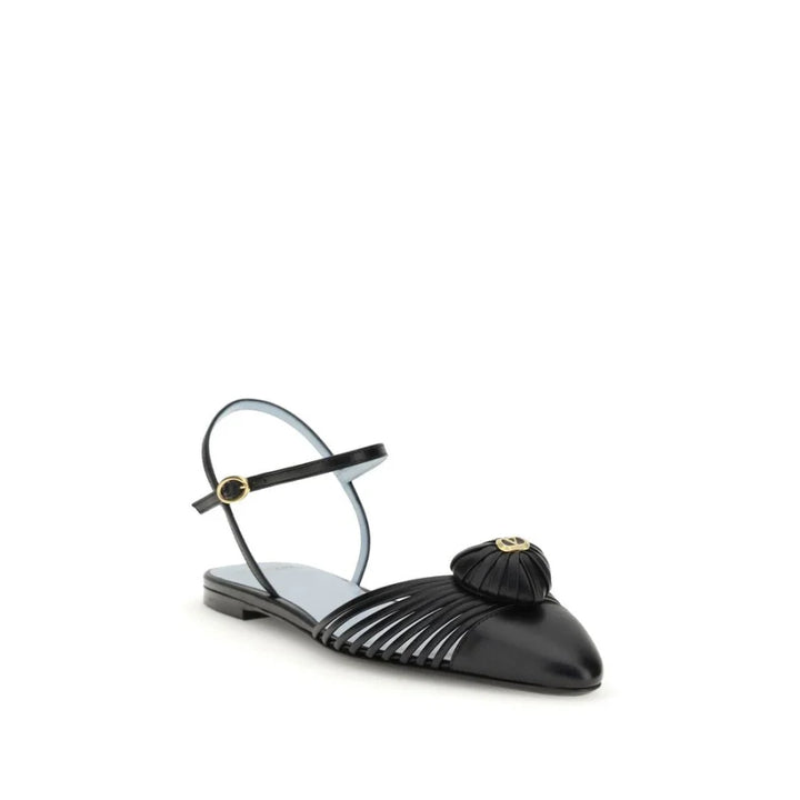 Valentino Garavani Black Calf Leather Bos Taurus Ballet Flats