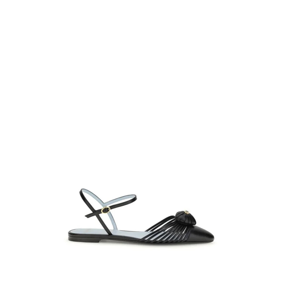 Valentino Garavani Black Calf Leather Bos Taurus Ballet Flats