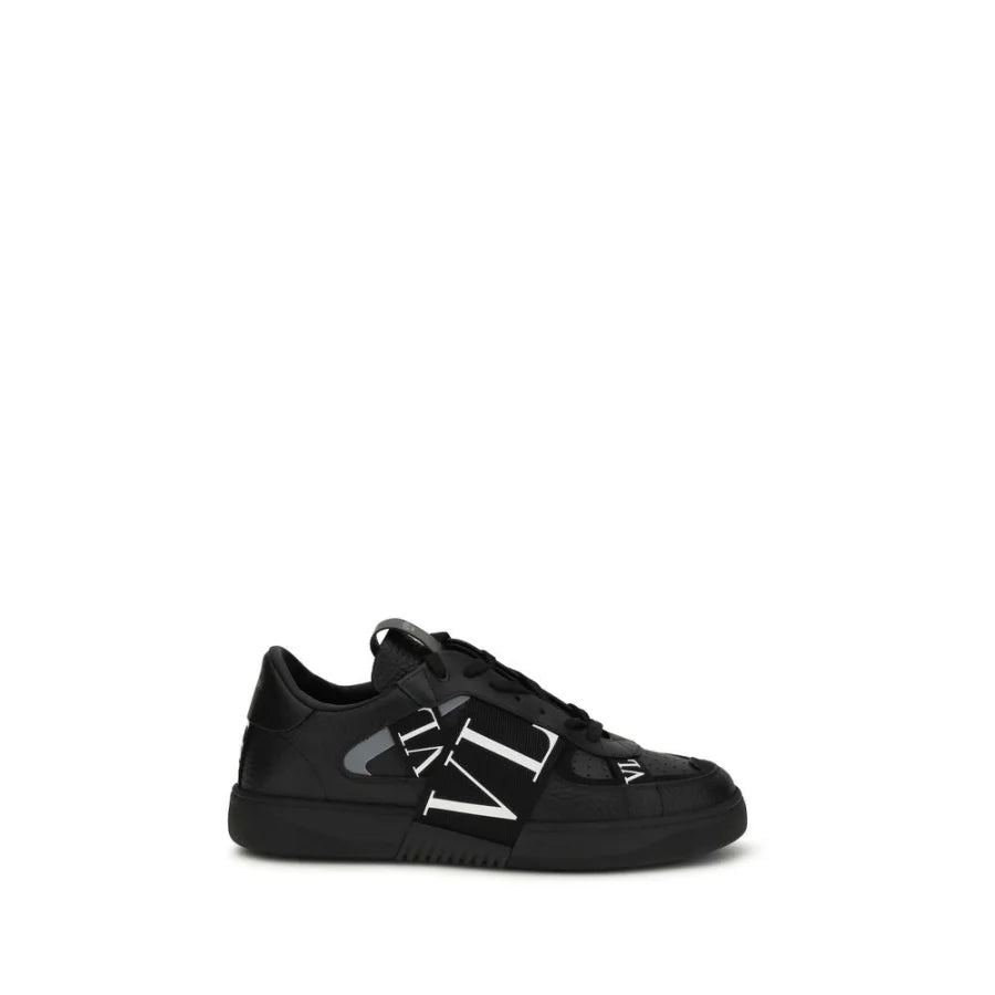 Valentino Garavani Black Calf Leather Bos Taurus Low Top Sneakers