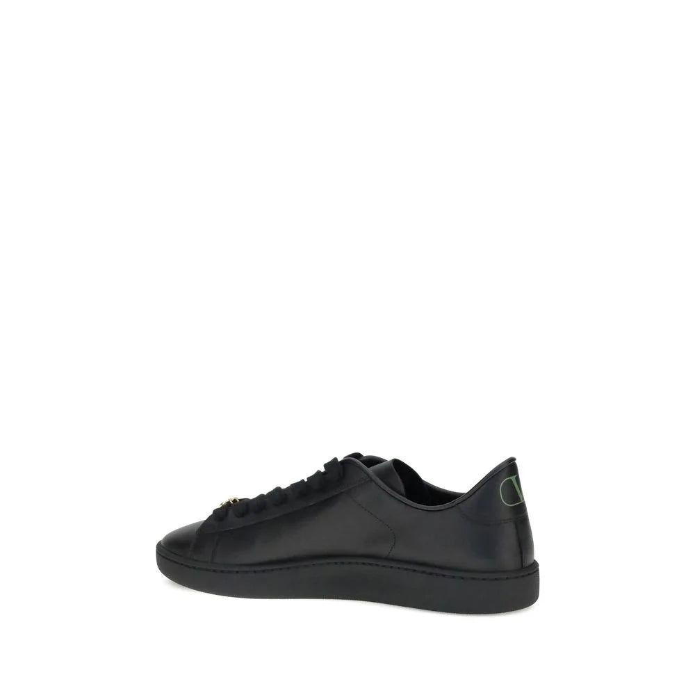 Valentino Garavani Black Calf Leather Bos Taurus Low Top Sneakers