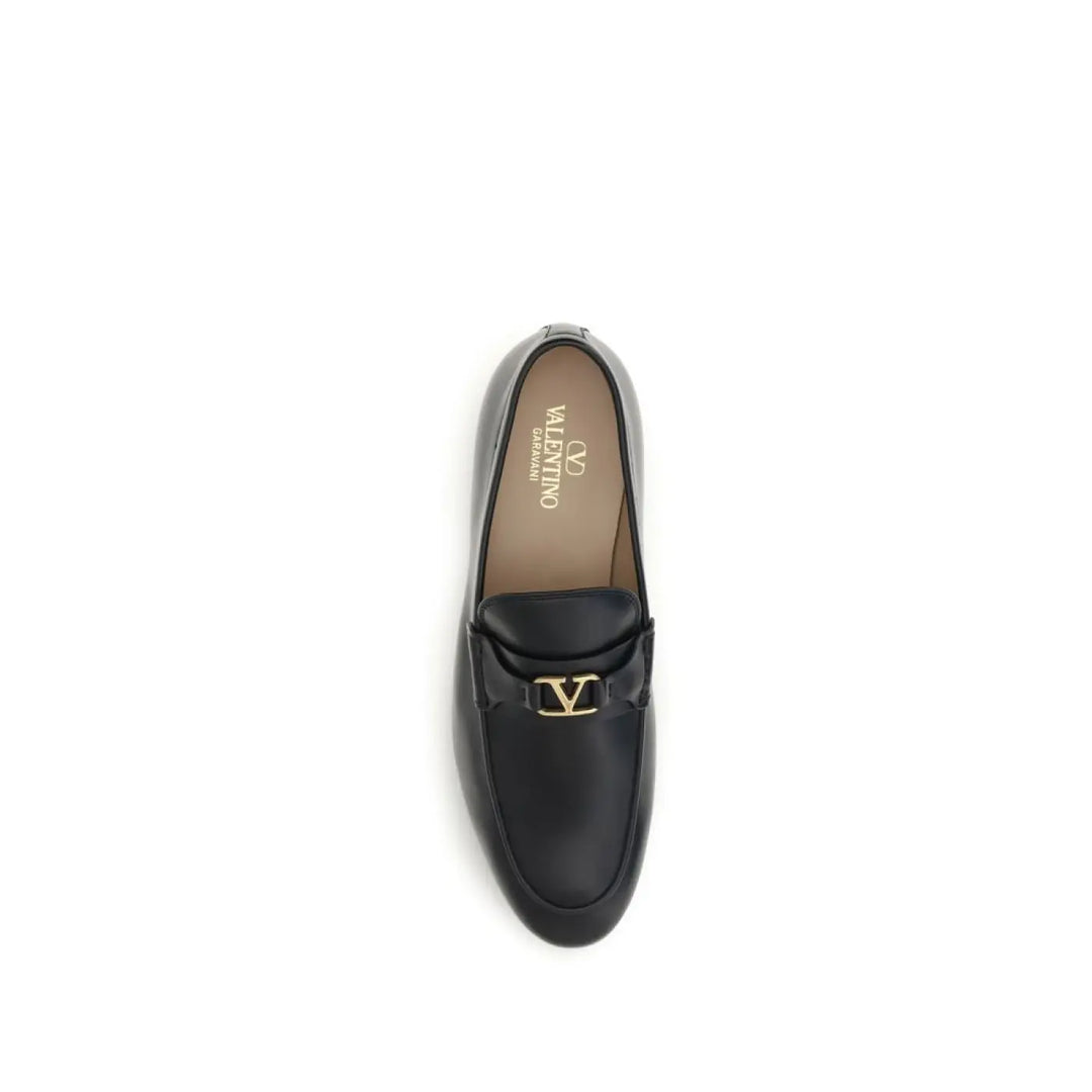 Valentino Garavani Black Calf Leather Bos Taurus Slip-on Loafers