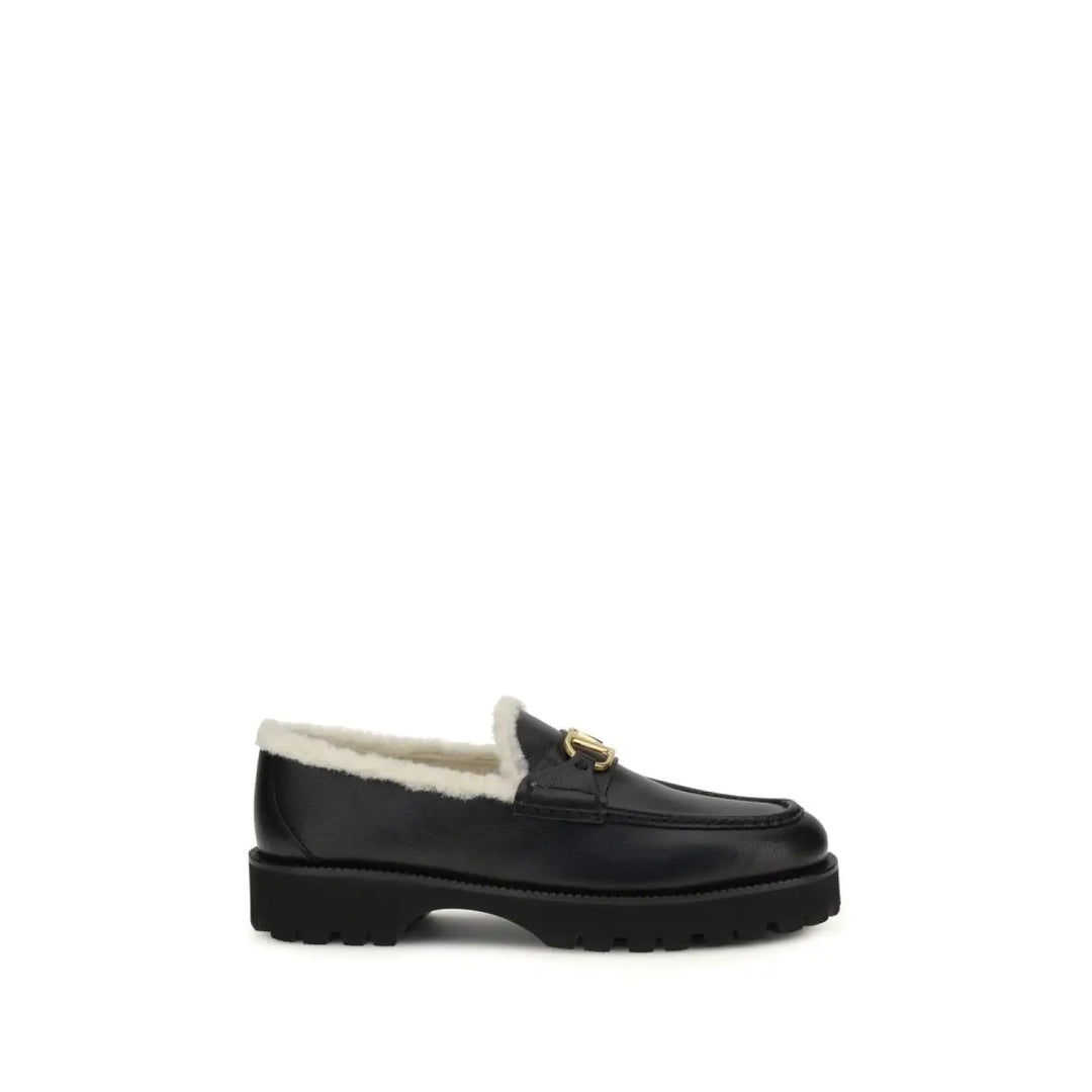 Valentino Garavani Black Calf Leather Bos Taurus Slip-on Loafers