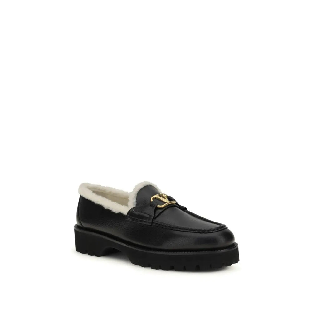Valentino Garavani Black Calf Leather Bos Taurus Slip-on Loafers