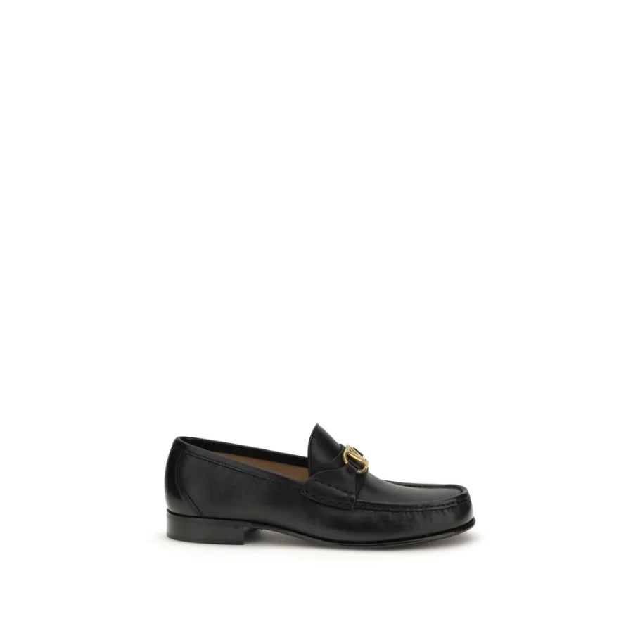 Valentino Garavani Black Calf Leather Bos Taurus Slip-On Loafers