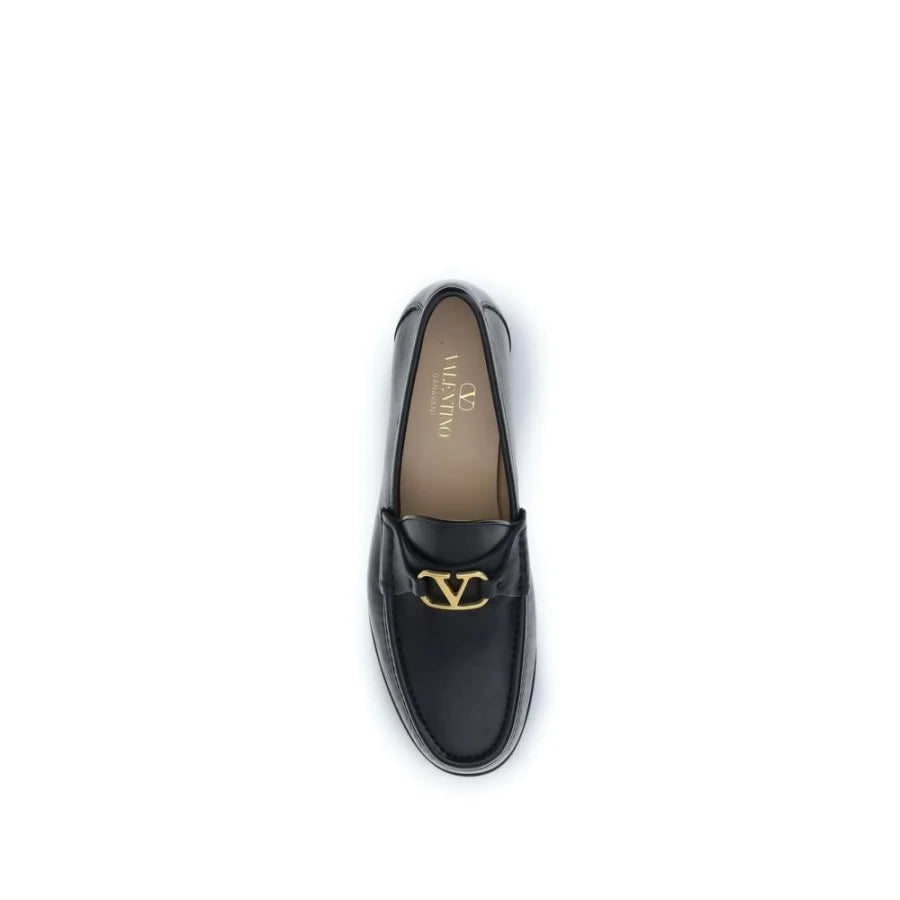Valentino Garavani Black Calf Leather Bos Taurus Slip-On Loafers