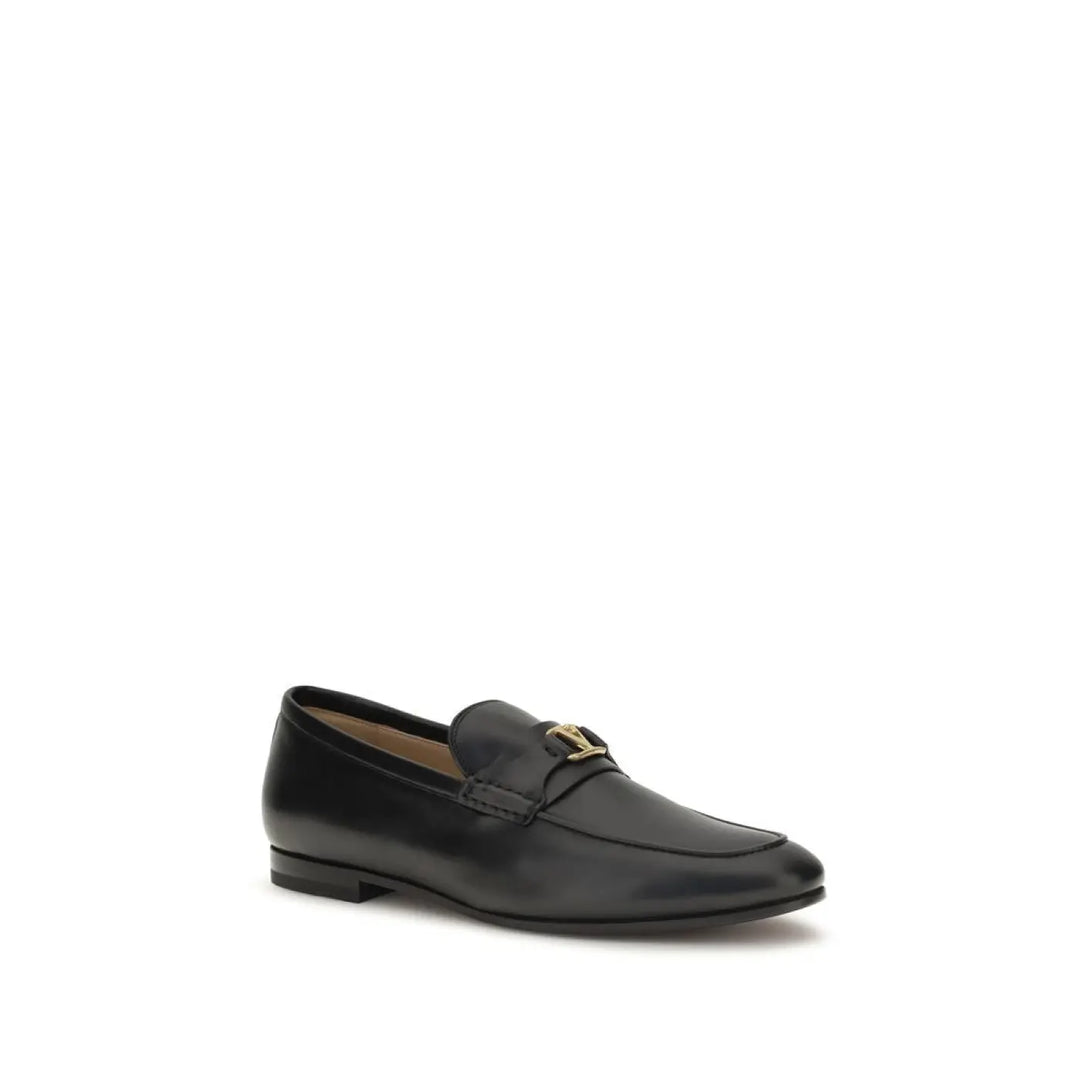 Valentino Garavani Black Calf Leather Bos Taurus Slip-on Loafers