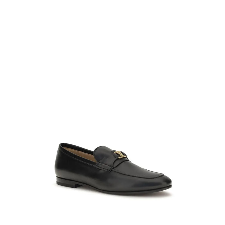 Valentino Garavani Black Calf Leather Bos Taurus Slip-on Loafers