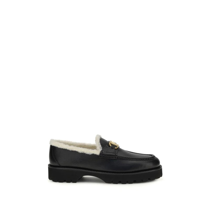 Valentino Garavani Black Calf Leather Bos Taurus Slip-On Loafers