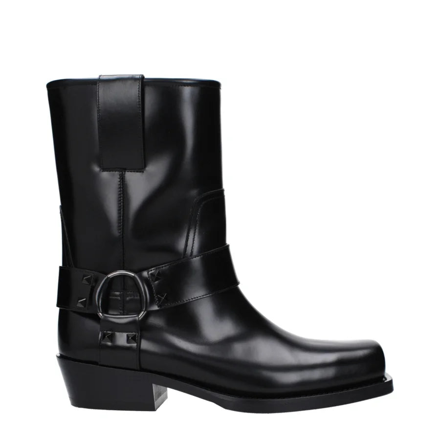 Valentino Garavani Black Leather Ankle Boots
