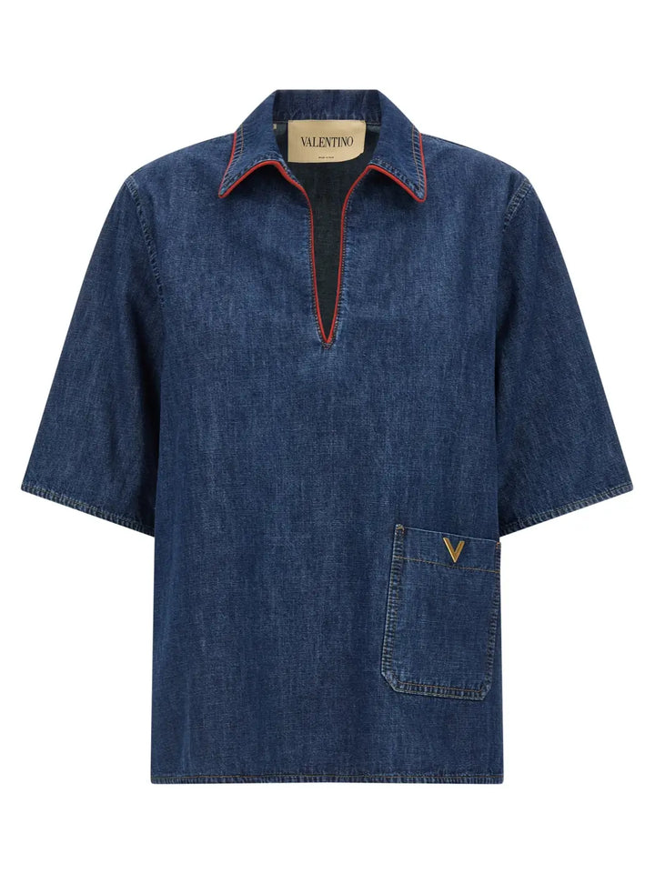 Valentino Garavani Blue Cotton Blouse