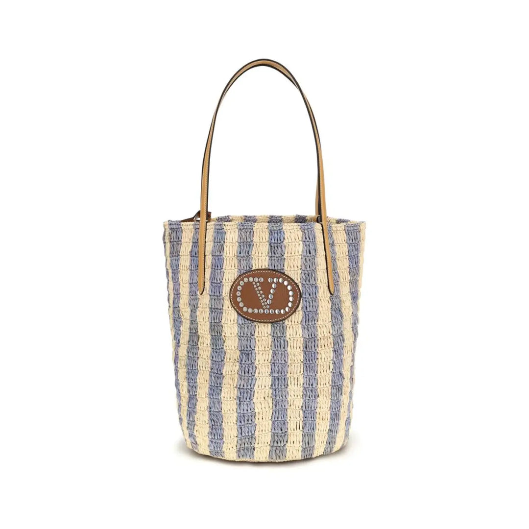 Valentino Garavani Blue Raffia Backet Bag