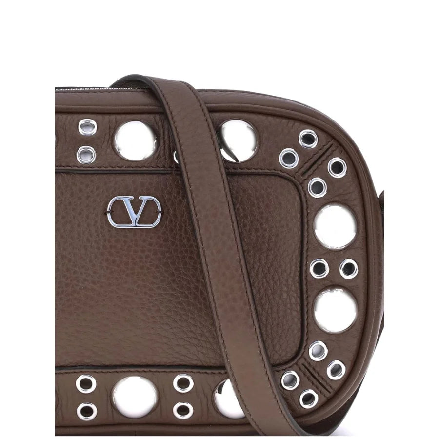 Valentino Garavani Brown Calf Leather Bos Taurus Shoulder Bag