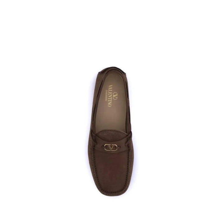 Valentino Garavani Brown Calf Leather Bos Taurus Slip-On Loafers