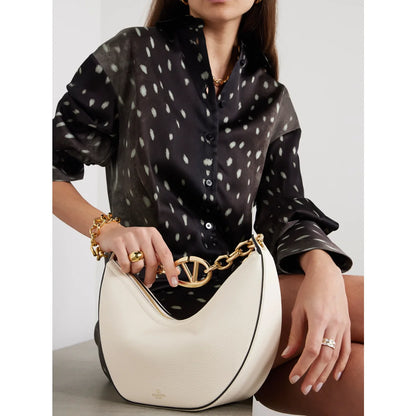 Valentino Garavani Ivory Leather Small Hobo VLogo Shoulder Bag