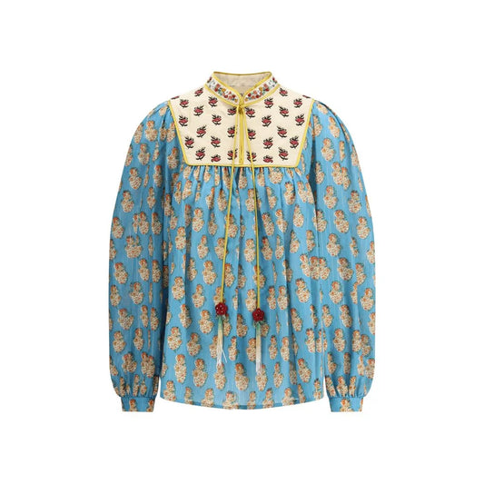 Valentino Petales D’Amour Print Blouse with Embroidered Tassels