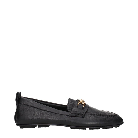 Versace 10170721a121101b00v Black Leather Loafers with Front Logo